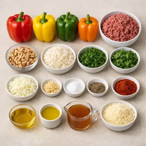 Ingredients for Almond and Herb Stuffed Bell Peppers