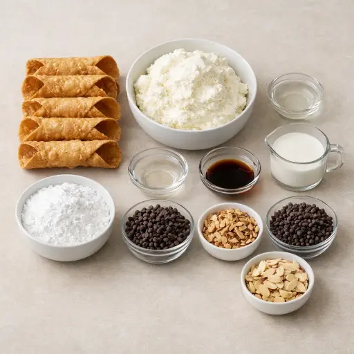 Ingredients for Almond Chocolate Chip Cannoli