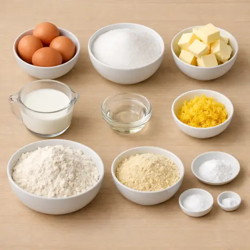Ingredients for Almond Lemon Pound Cake