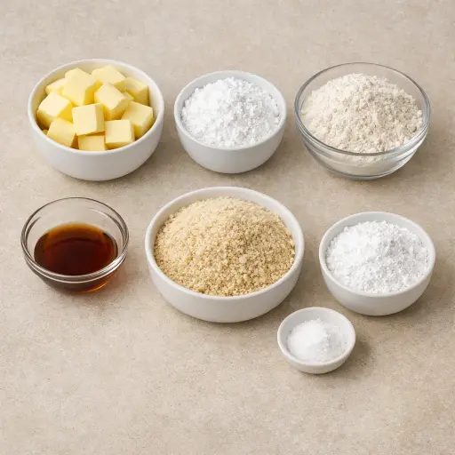 Ingredients for Almond Vanilla Snowdust Cookies