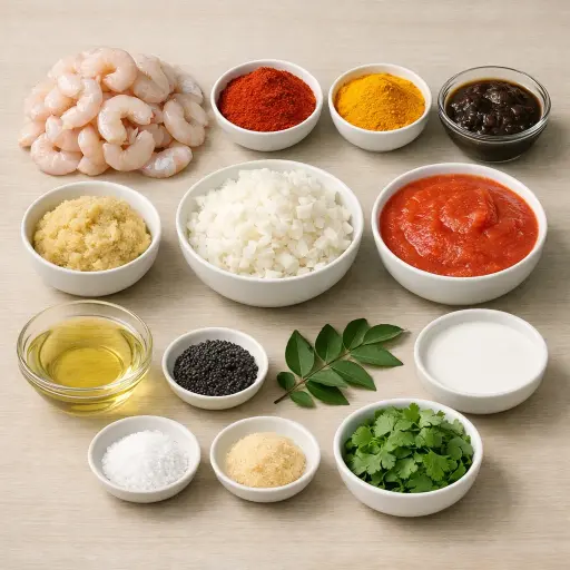 Ingredients for Andhra-Style Spicy Prawn Curry