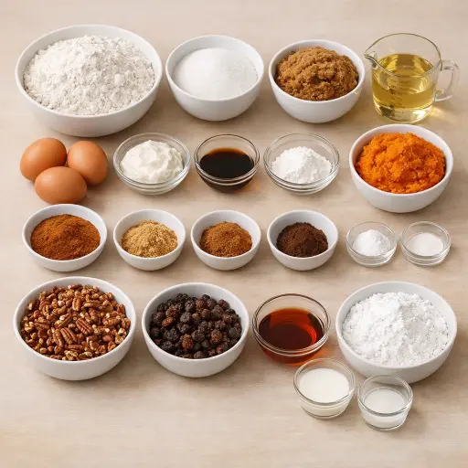 Ingredients for Autumn Harvest Spiced Pumpkin Cake