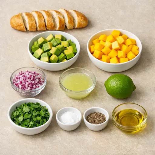 Ingredients for Avocado and Mango Bruschetta