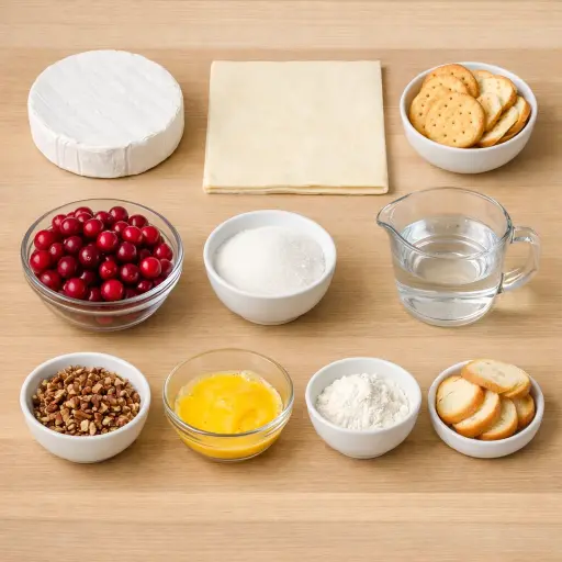 Ingredients for Baked Brie with Cranberry Sauce