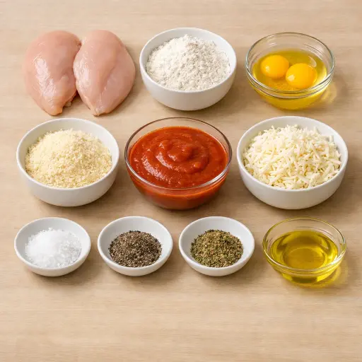Ingredients for Baked Chicken Parmesan in Rustic Style