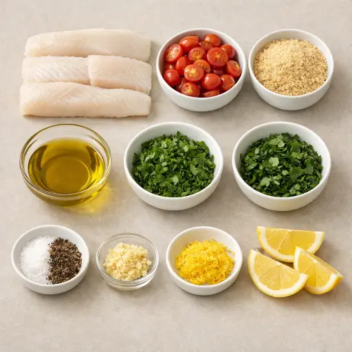 Ingredients for Baked Cod with Tomato and Herb Crust
