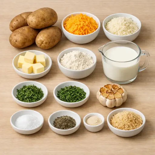 Ingredients for Baked Herb & Garlic Cheesy Potatoes
