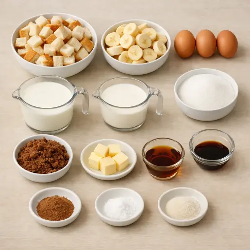 Ingredients for Banana Foster Bread Pudding
