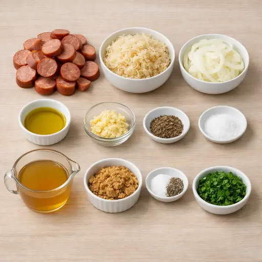 Ingredients for Bavarian Style Sausage and Sauerkraut Skillet