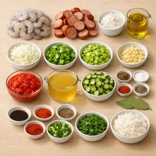 Ingredients for Bayou Bliss Gumbo