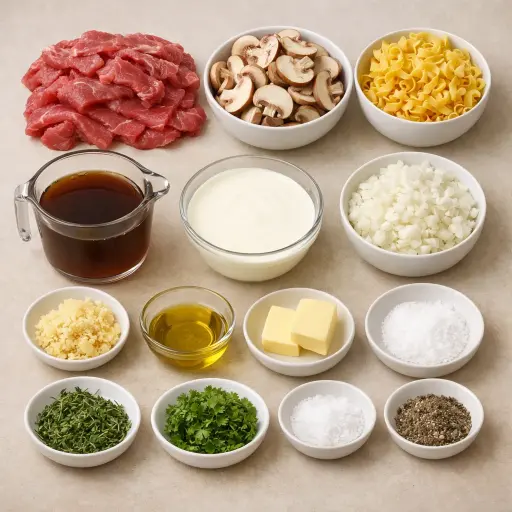 Ingredients for Beef and Mushroom Herbed Noodles