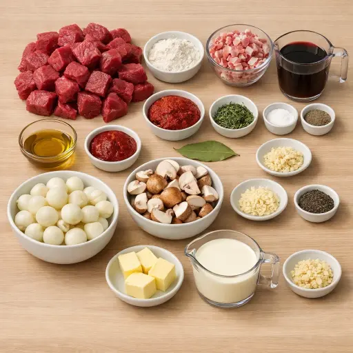 Ingredients for Beef Bourguignon with Garlic Mash