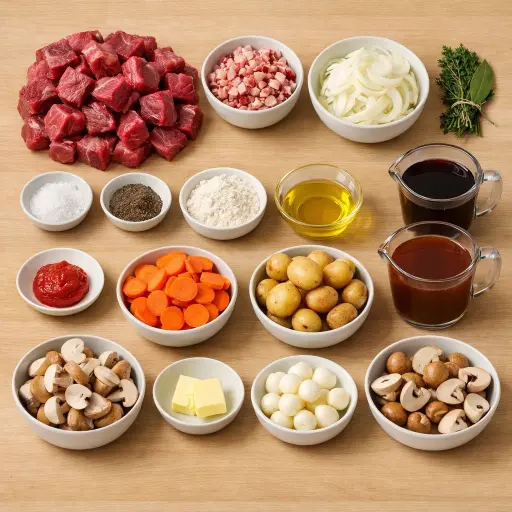 Ingredients for Beef Bourguignon à l'Ancienne