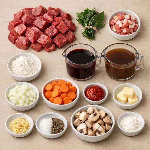 Ingredients for Beef Burgundy