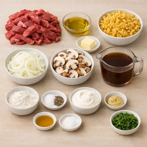 Ingredients for Beef Stroganoff