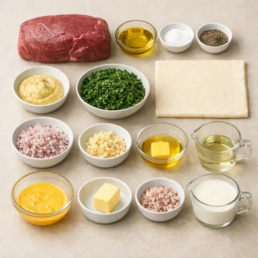 Ingredients for Beef Wellington with Herb-Crusted Puff Pastry