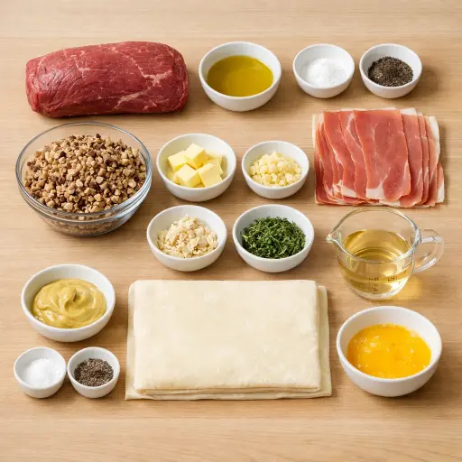 Ingredients for Beef Wellington with Wild Mushroom Duxelles