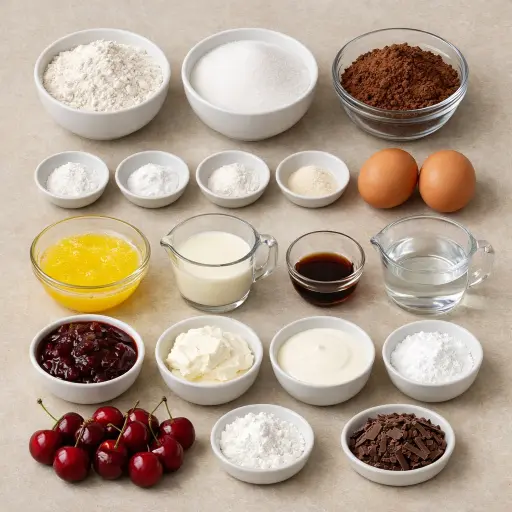 Ingredients for Black Forest Cherry Delight Cake