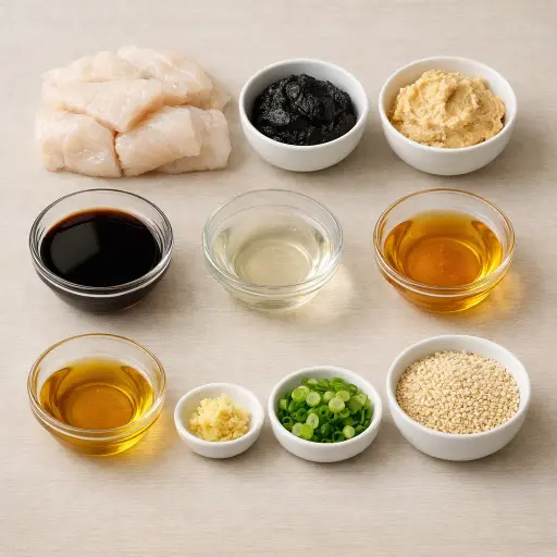 Ingredients for Black Garlic and Miso Marinated Cod