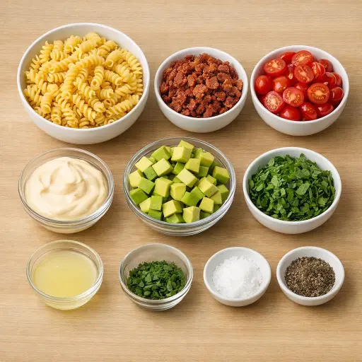 Ingredients for BLT Avocado Pasta Salad