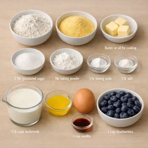 Ingredients for Blueberry Cornmeal Pancakes