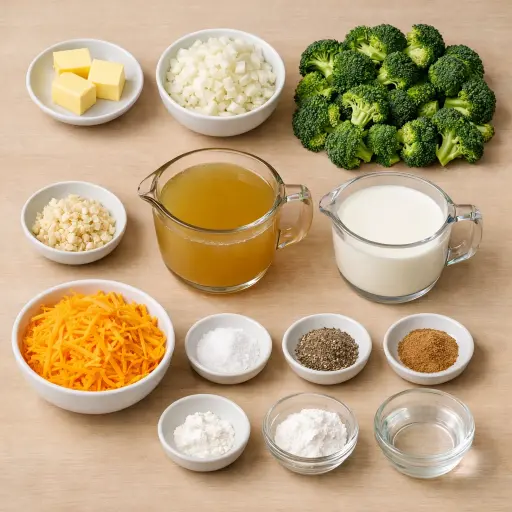 Ingredients for Broccoli & Cheddar Delight Soup
