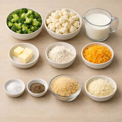 Ingredients for Broccoli and Cauliflower Bake