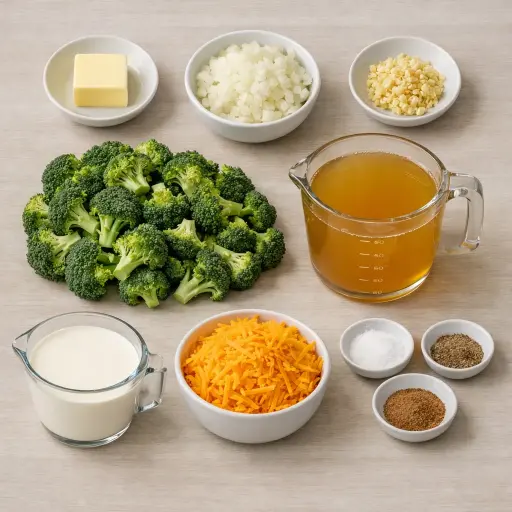 Ingredients for Broccoli and Cheddar Harmony Soup