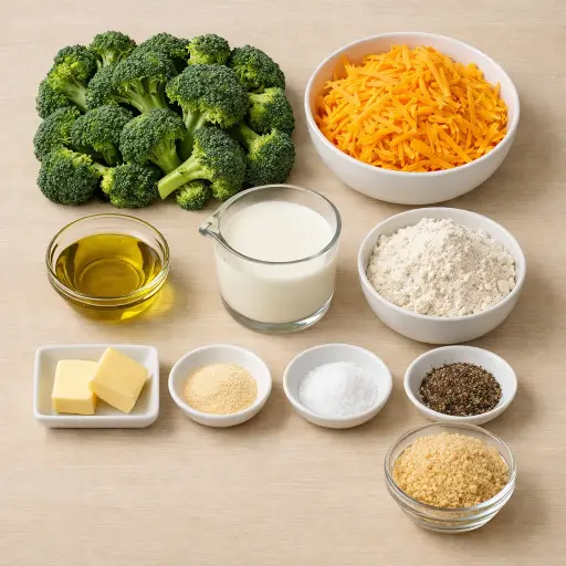 Ingredients for Broccoli and Cheddar Savory Bake
