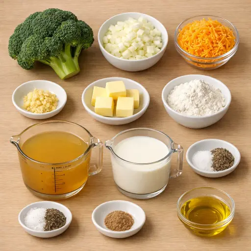 Ingredients for Broccoli and Cheddar Soup