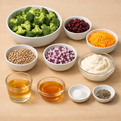 Ingredients for Broccoli and Cranberry Crunch Salad