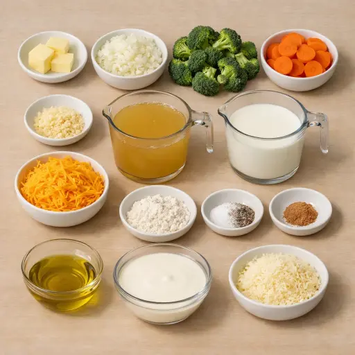 Ingredients for Broccoli Cheddar Bliss Soup