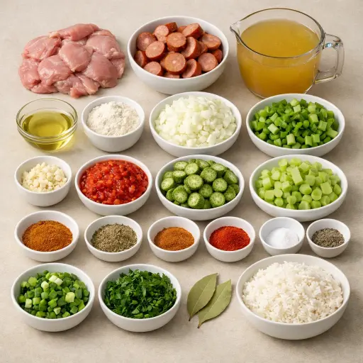 Ingredients for Cajun Chicken and Sausage Gumbo