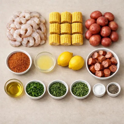 Ingredients for Cajun Lemon Herb Shrimp Boil