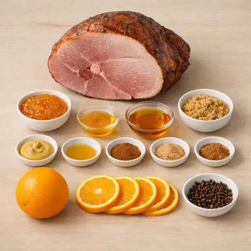 Ingredients for Candied Citrus Glazed Holiday Ham