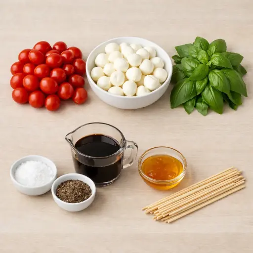 Ingredients for Caprese Skewers with Balsamic Glaze