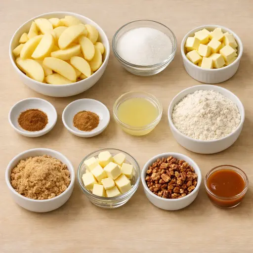 Ingredients for Caramel Pecan Apple Crisp