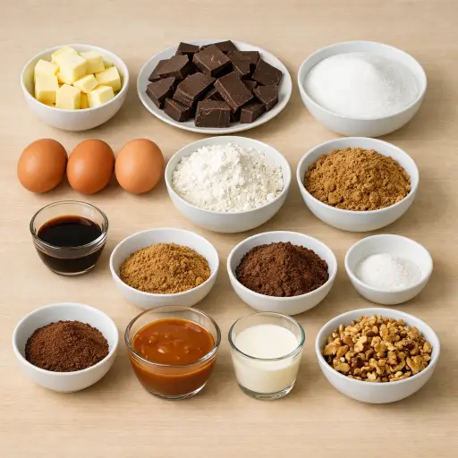 Ingredients for Caramel Swirl Espresso Brownies