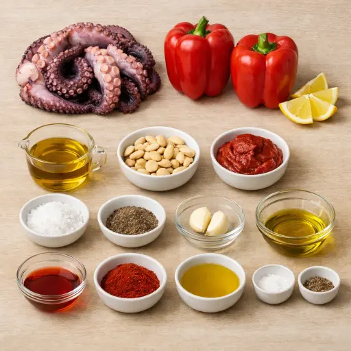 Ingredients for Charcoal-Grilled Octopus with Romesco Sauce