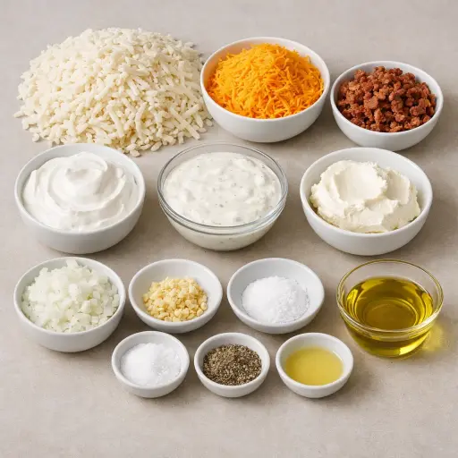 Ingredients for Cheddar Bacon Ranch Hash Brown Casserole