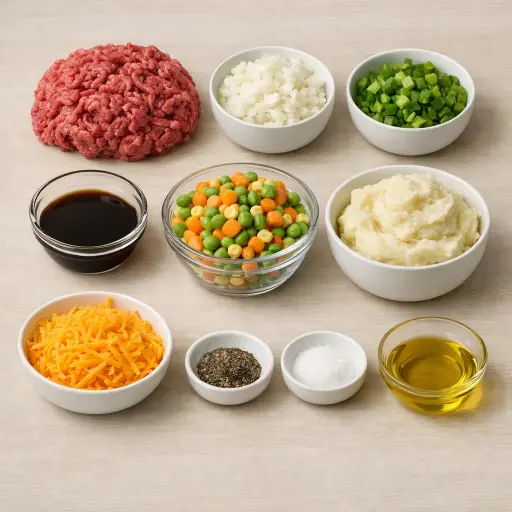 Ingredients for Cheeseburger Shepherd's Pie