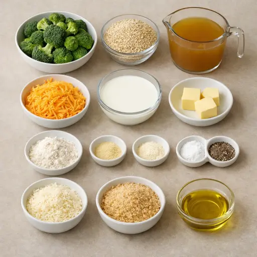 Ingredients for Cheesy Broccoli & Quinoa Casserole