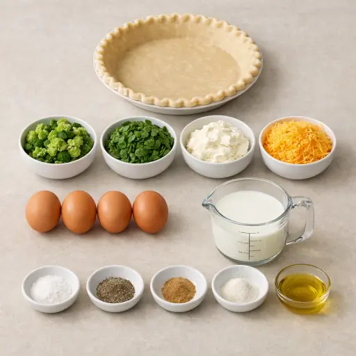 Ingredients for Cheesy Broccoli & Spinach Quiche
