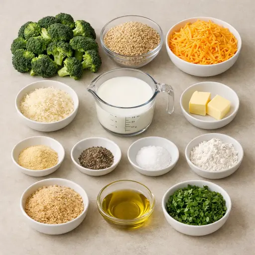 Ingredients for Cheesy Broccoli and Quinoa Casserole
