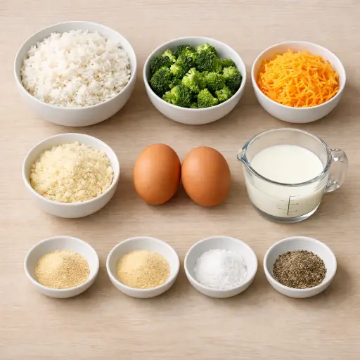 Ingredients for Cheesy Broccoli and Rice Cups