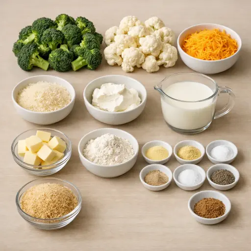 Ingredients for Cheesy Broccoli Cauliflower Delight