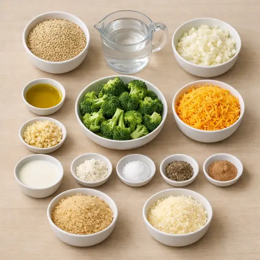 Ingredients for Cheesy Broccoli Quinoa Casserole