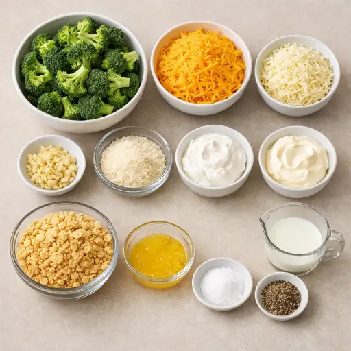 Ingredients for Cheesy Garlic Broccoli Casserole