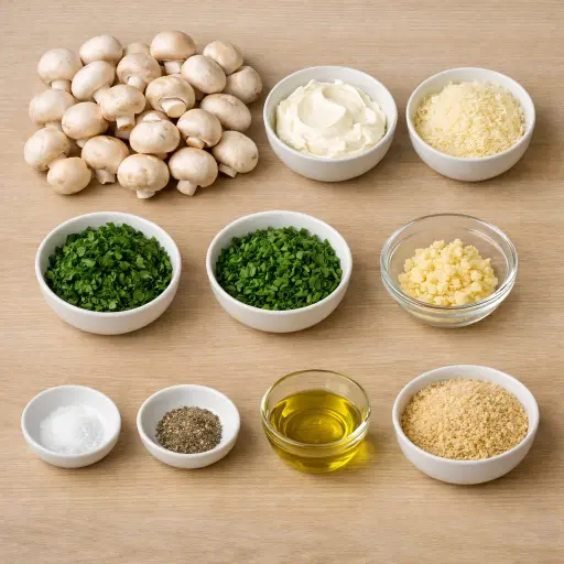 Ingredients for Cheesy Herb Stuffed Mushrooms