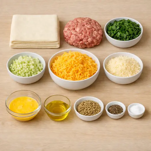 Ingredients for Cheesy Spinach & Fennel Sausage Rolls